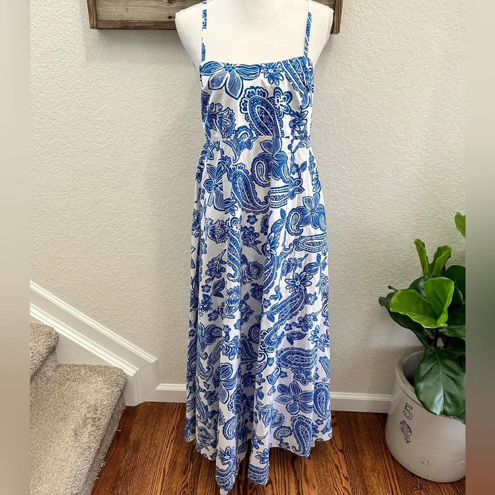 Xirena Ava dress in Santorini white blue‎ cotton midi size L NWT